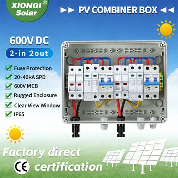 Puszka połączeniowa solarna PV z pełnego miedzianego drutu, 2 wejścia 2 wyjścia, DC 600V, z ochroną przeciwprzepięciową, bezpiecznik 25A, MCB, SPD, wodoodporna PVDB