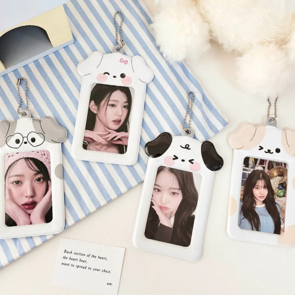 Ins Cartoon Puppy Photocard Holder With Keychains Korean Kpop 3inch Cards Protect Sleeves For Students Kawaii Stationary