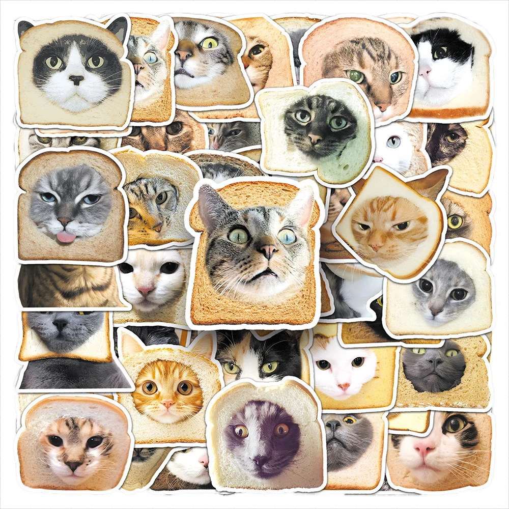 

10/30/50pcs Cute Cartoon Bread Cat MEME Stickers Funny Animal Graffiti Decals DIY Skateboard Suitcase Phone Sticker for Kid Gift