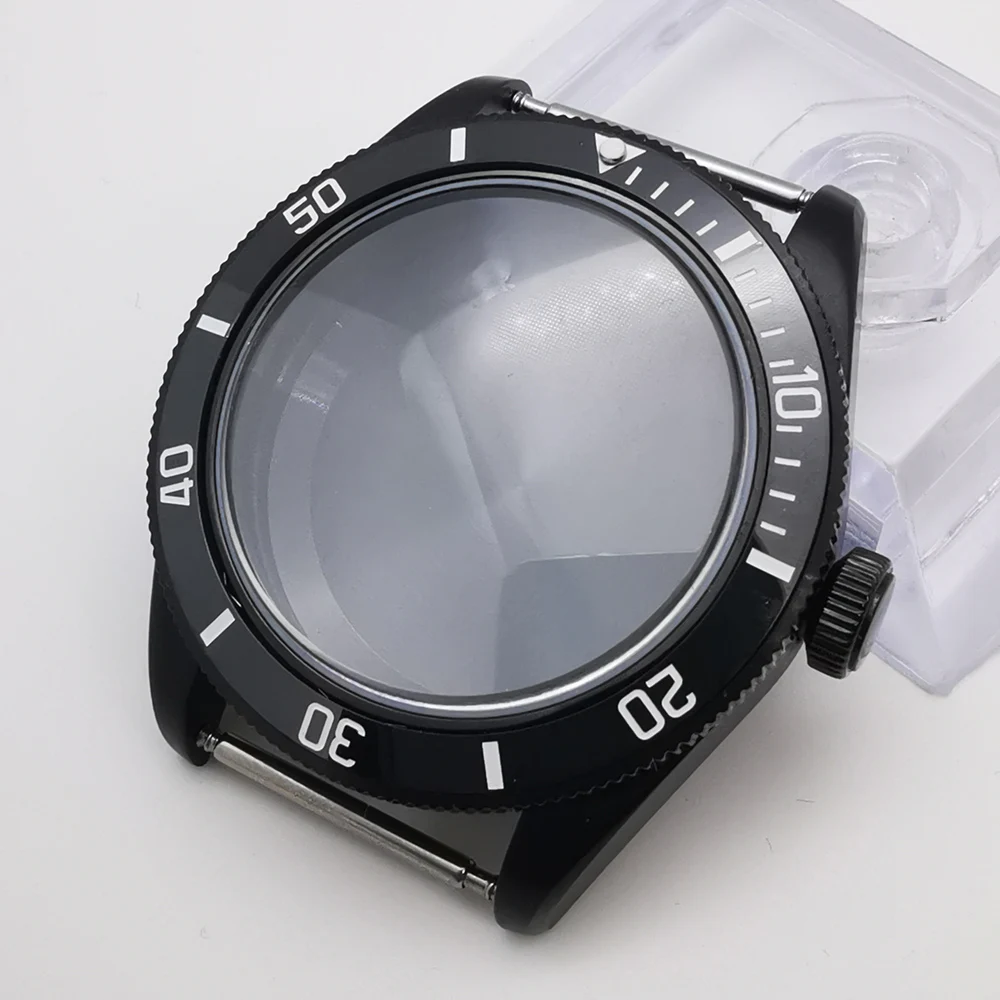 39mm Black PVD coated dome sapphire glass waterproof watch case fit NH35 NH36 NH34 movement