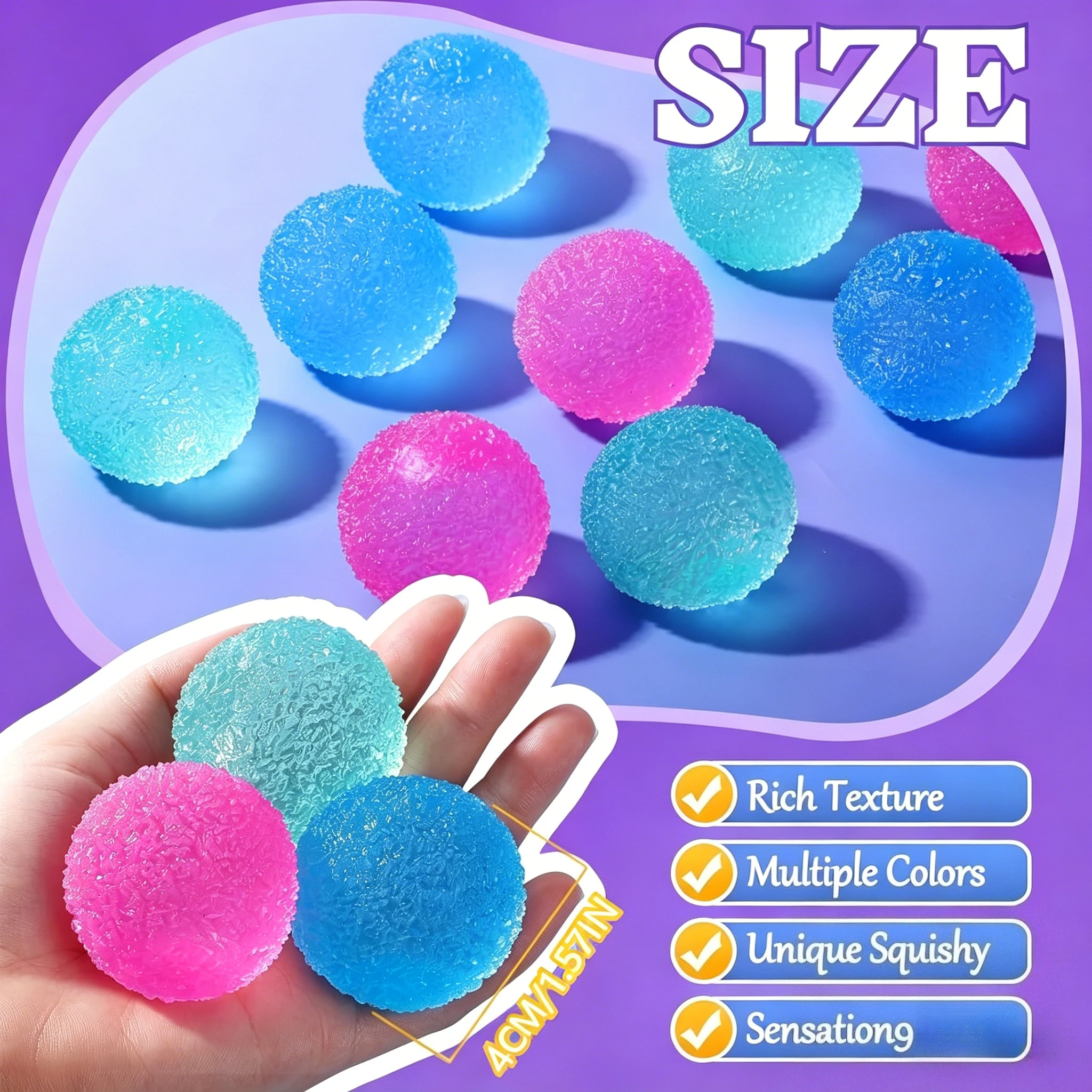 1/3/6 Stück 4CM Texturierter Stressabbau-Ball Langsam Aufsteigender Maltose-Gel Weicher Sensorischer Fidget-Quetschball für Mädchen und Kinder Anti-Stress-Spielzeug – Detail 4