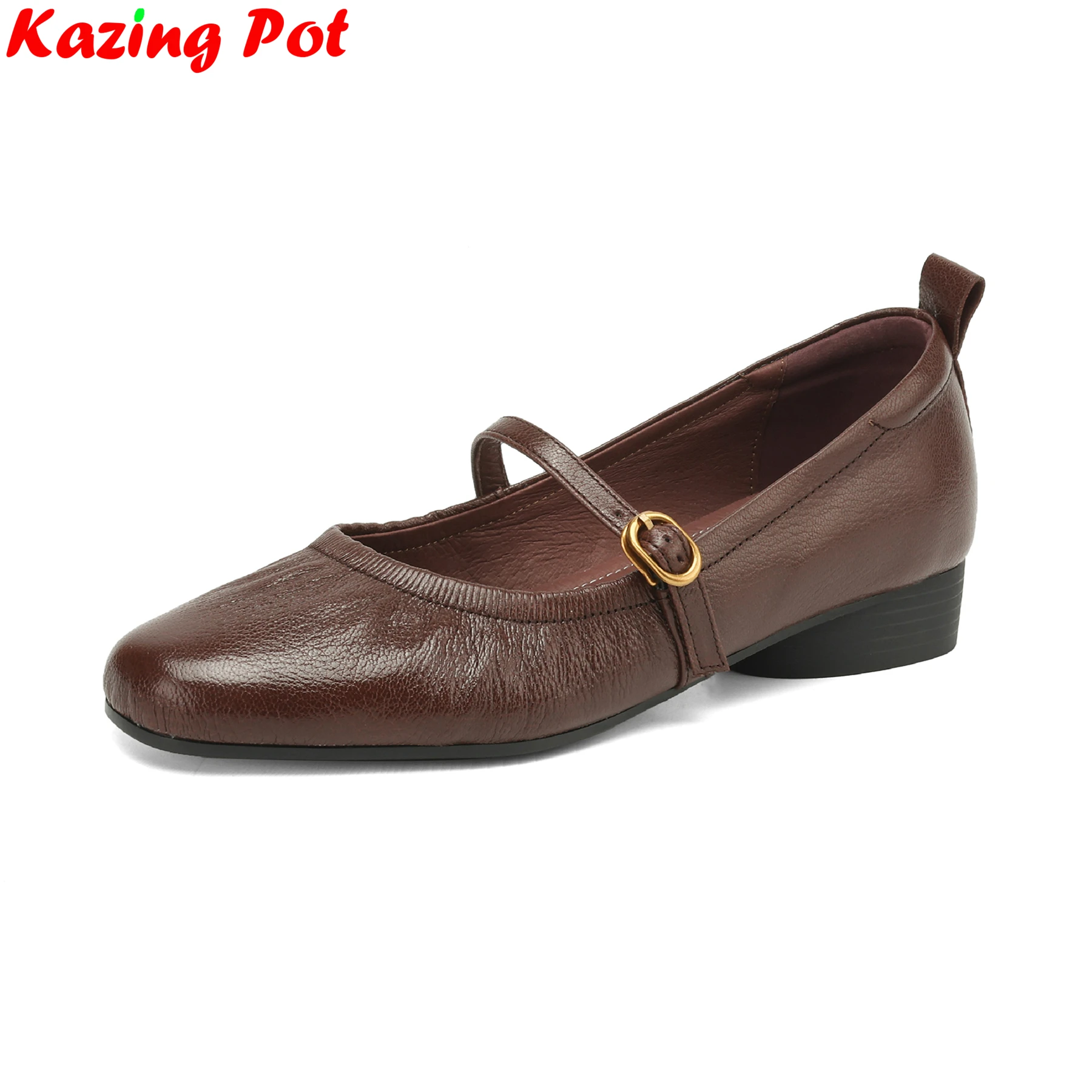 Hot Sale Plus Size 34-42 Sheep Leather Retro  Shallow Spring Mary Janes Buckle Strap Low Heels Casual Office Lady Women Sandals