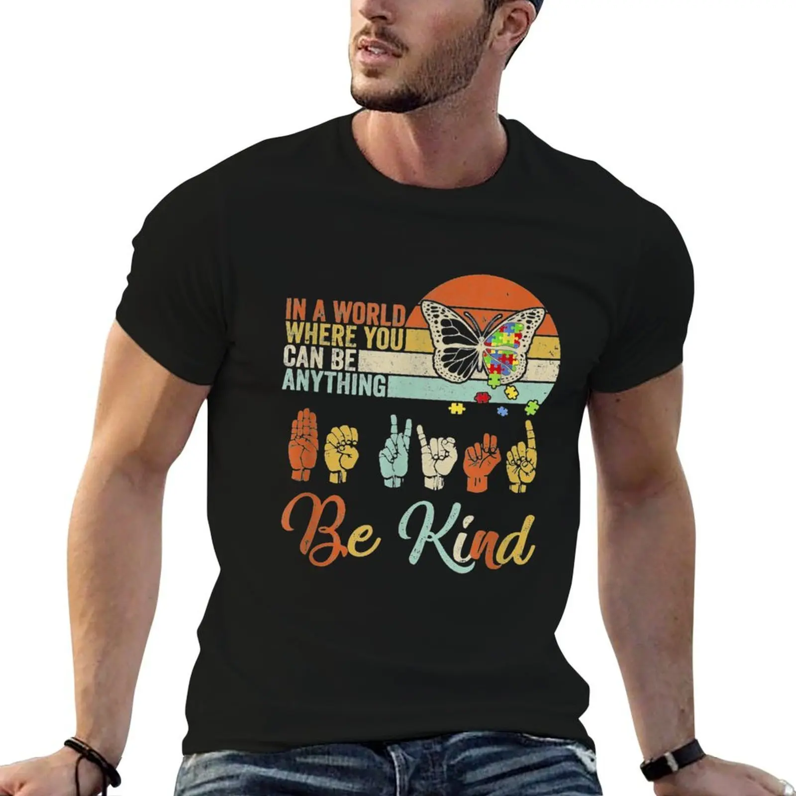 In A World Where You Can Be Anything Be Kind Kindness Autism T-Shirt rapper graphic tees blue lock clothing for men