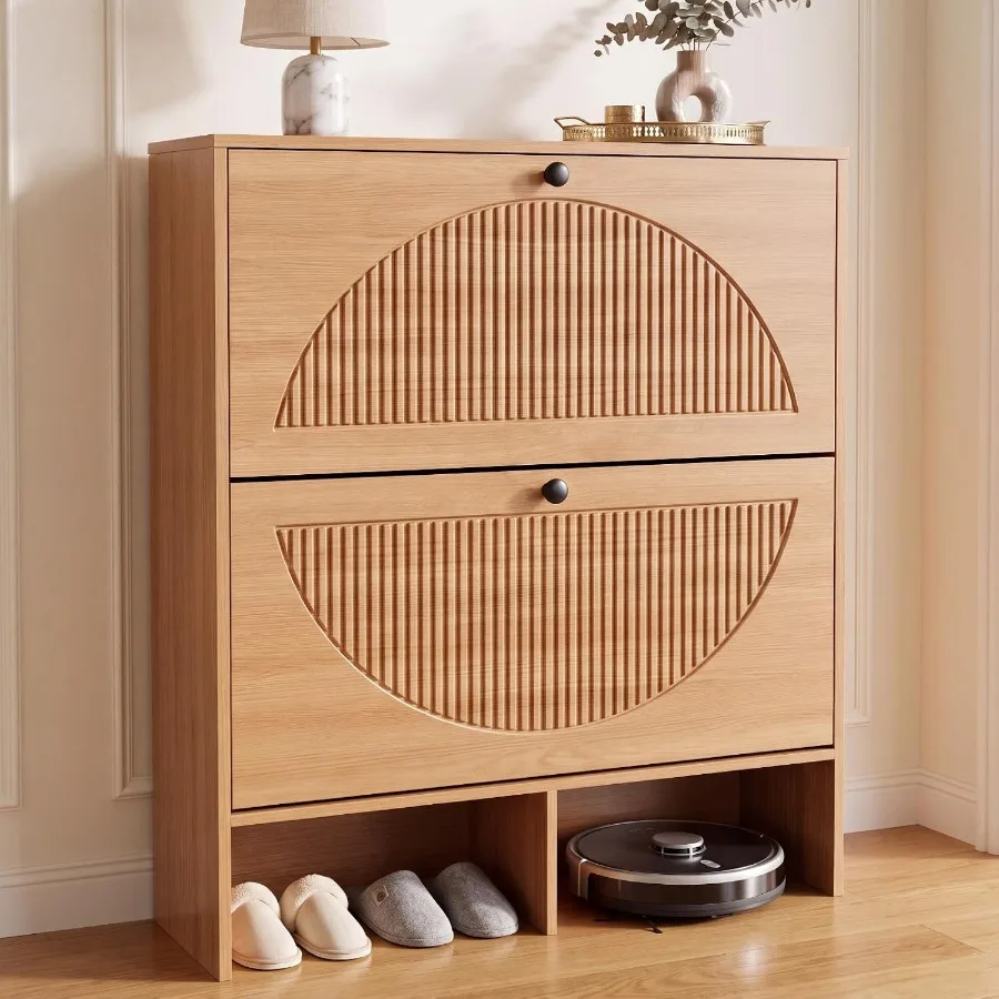 Shoe Cabinet with 2 Flip Drawers, Narrow Shoe Cabinet Storage for Entryway, Freestanding Shoe Organizer with Adjustable Shelves