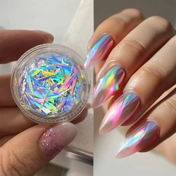 1 Jar Glass Effect Line Nail Sticker  Sparkly Irregular Aurora Glass-Paper Nail Art Sequins Laser Iridescent Cellophane Glitter