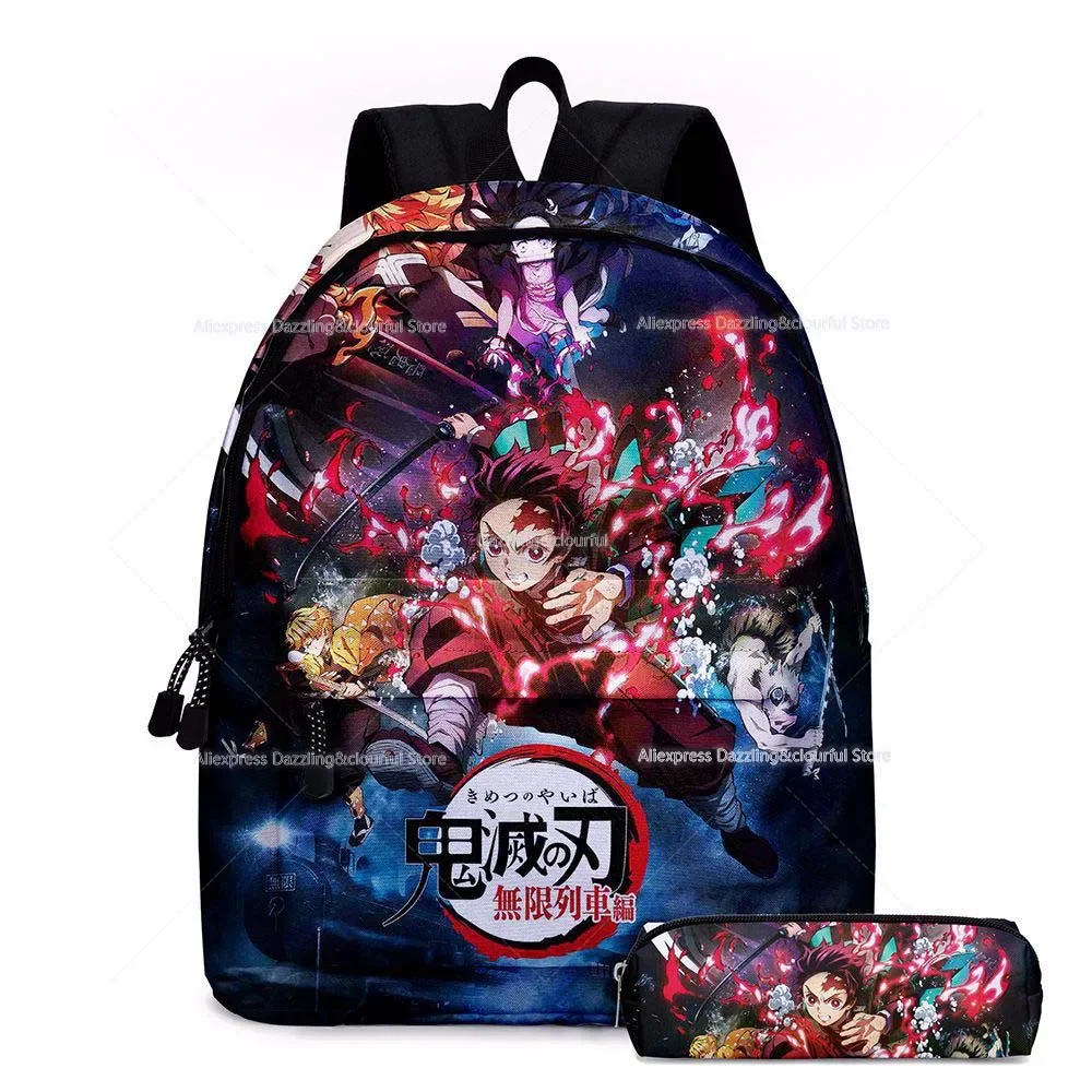 Demon Slayer Nezuko Backpacks 2pcs Girls School Bags Kimetsu No Yaiba Kids Anime Bagpacks Female Male Bookbag Gifts