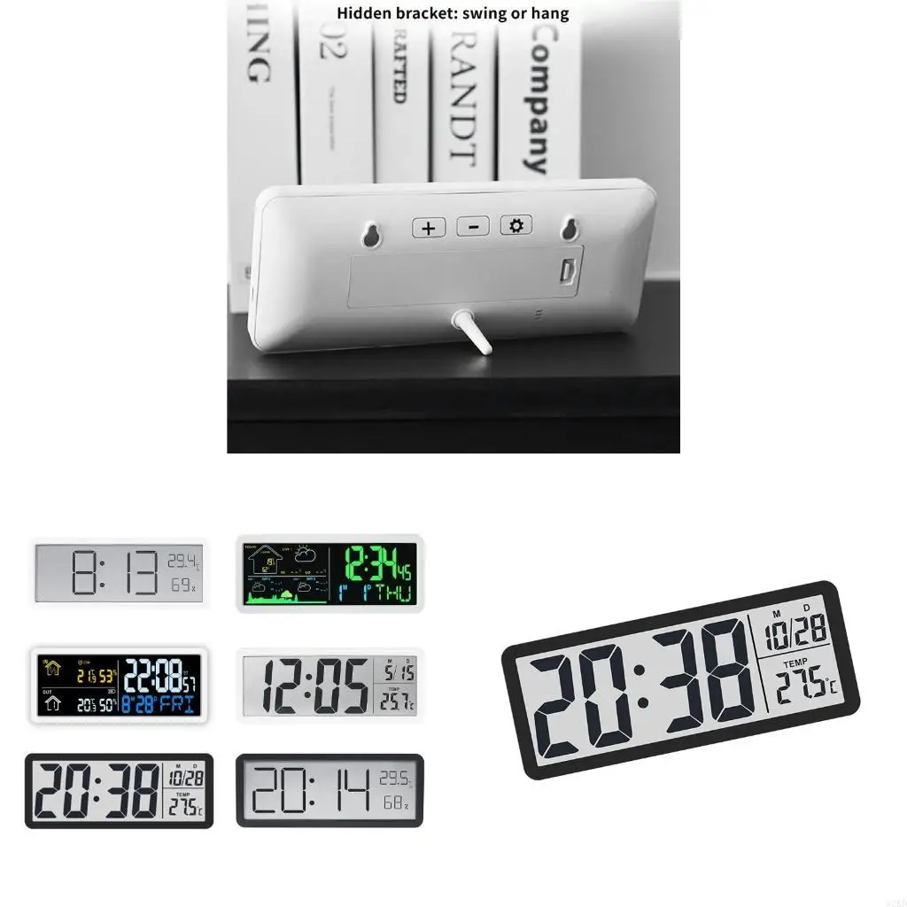 62KD Large LCD Screen Wall Mounted Clock with Date And Temperature Battery Operated