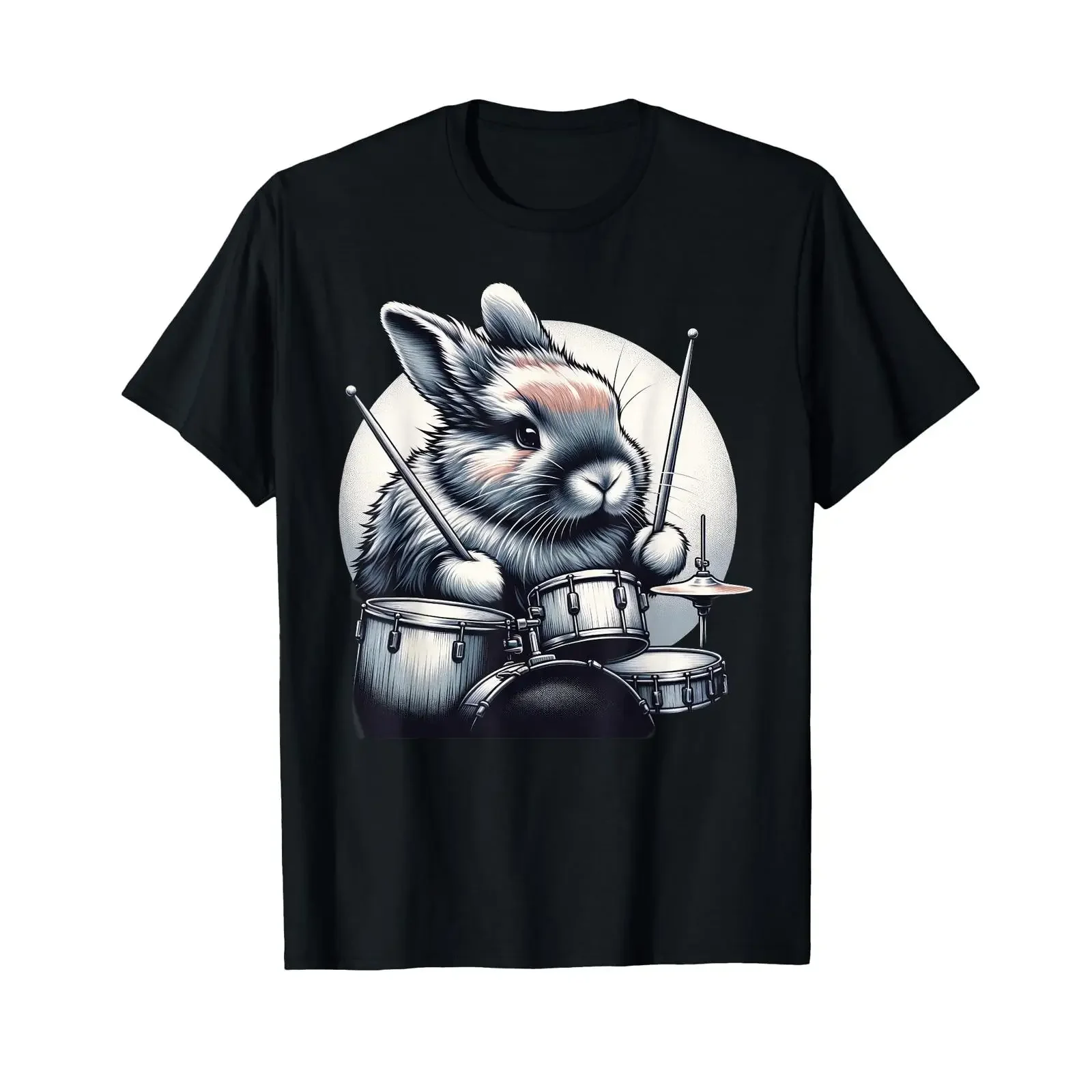 Cute Rabbit Bunny Playing Drums Rabbits Drummer Music T Shirt vintage Washed streetwear Slightly Casual fashion homme Unisex