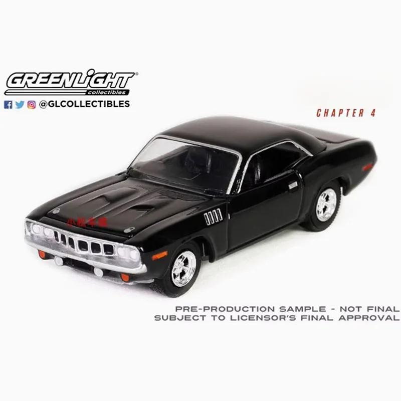 Greenlight 다이캐스트 1971 Plymouth Cuda 빈티지 럭셔리카 로고 합금 시뮬레이션 자동차 모델 컬렉션 전시 장난감 선물, 1:64 체중계