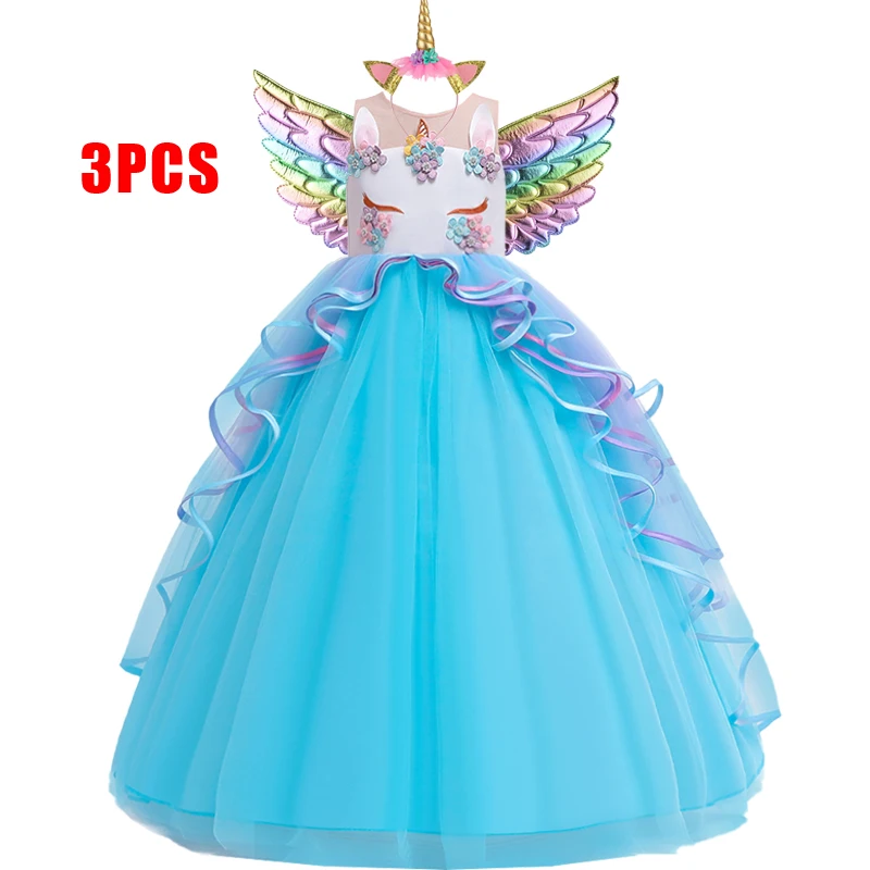 Elegantes buntes Einhorn-Mädchenkleid, Karneval, Cosplay, Einhorn, Party, Geburtstag, Prinzessinnenkleid für Mädchen, Halloween, Weihnachten, Kostüm
