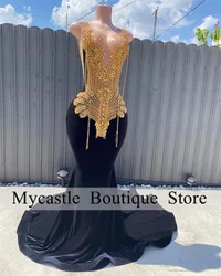 Luxury Rhinestones Prom Gowns 2025 For Black Girls Gold Beaded Crystal Birthday Party Dress Tassel Evening Dress Customized