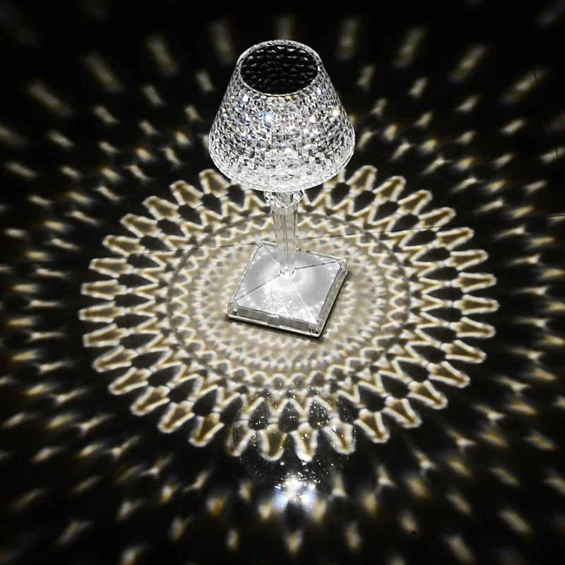 USB Acrylic Crystal LED Table Light Transparent Prism Night Lights Bedroom Bedside Decor Design Mini Desktop Transparent Desk La