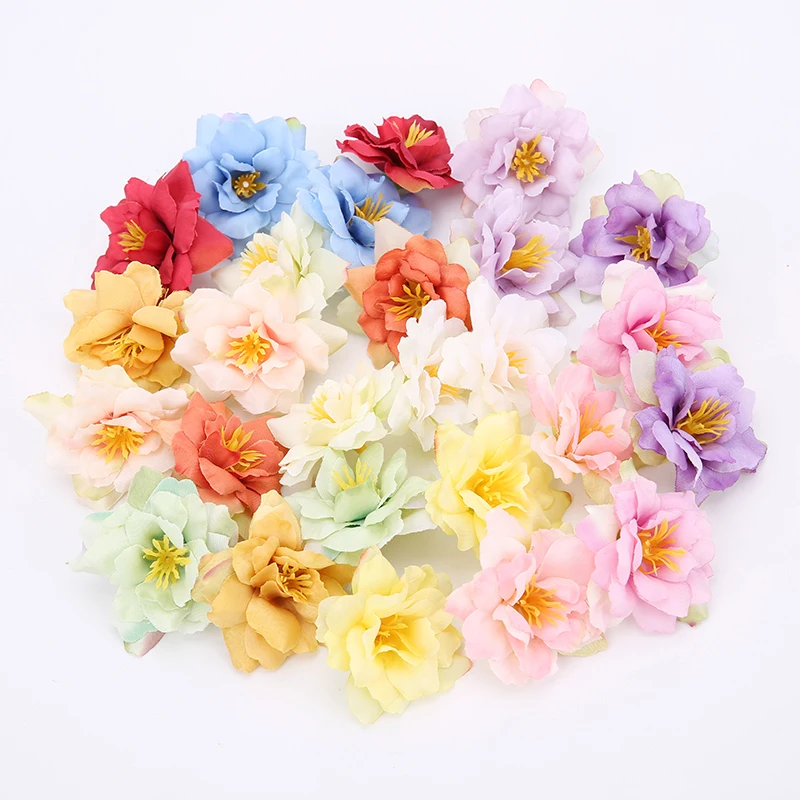 Silk Rose 5cm Artificial Flower Head Orchid For Wedding Decor Party DIY Wreath Christmas Scrapbooking Craft Fake Flower Garland