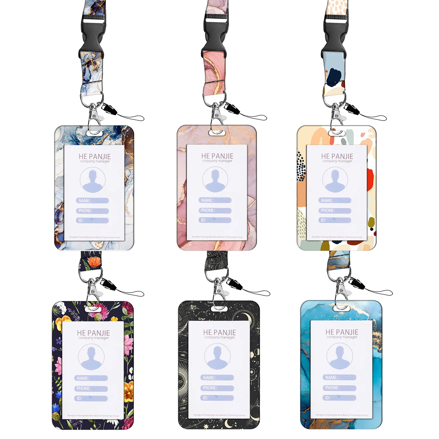 Multi-color Marble Starry Art Print Retractor Badge Scroll Portable Phone & Credential Clip Complete Lanyard Card Holder