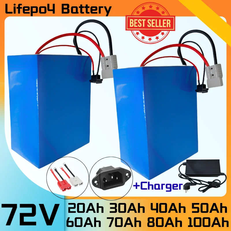 

XNY 72 В литиевая батарея LiFePO4 с зарядным устройством 40 Ач 50 Ач 60 Ач 80 Ач 100 Ач BMS для скутера, электрического велосипеда, мотоцикла 3000 Вт