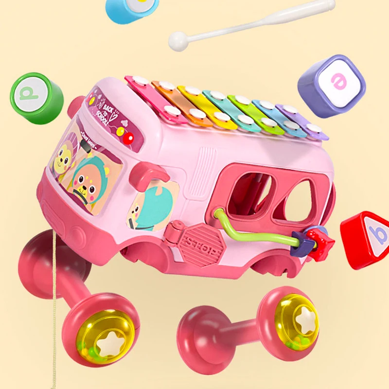 ミュージックバス ベビー多機能おもちゃ 楽器付き ニンジン キツツキ ゲーム 漫画スクールバス 子供用 ソーター モグラたたきおもちゃ
