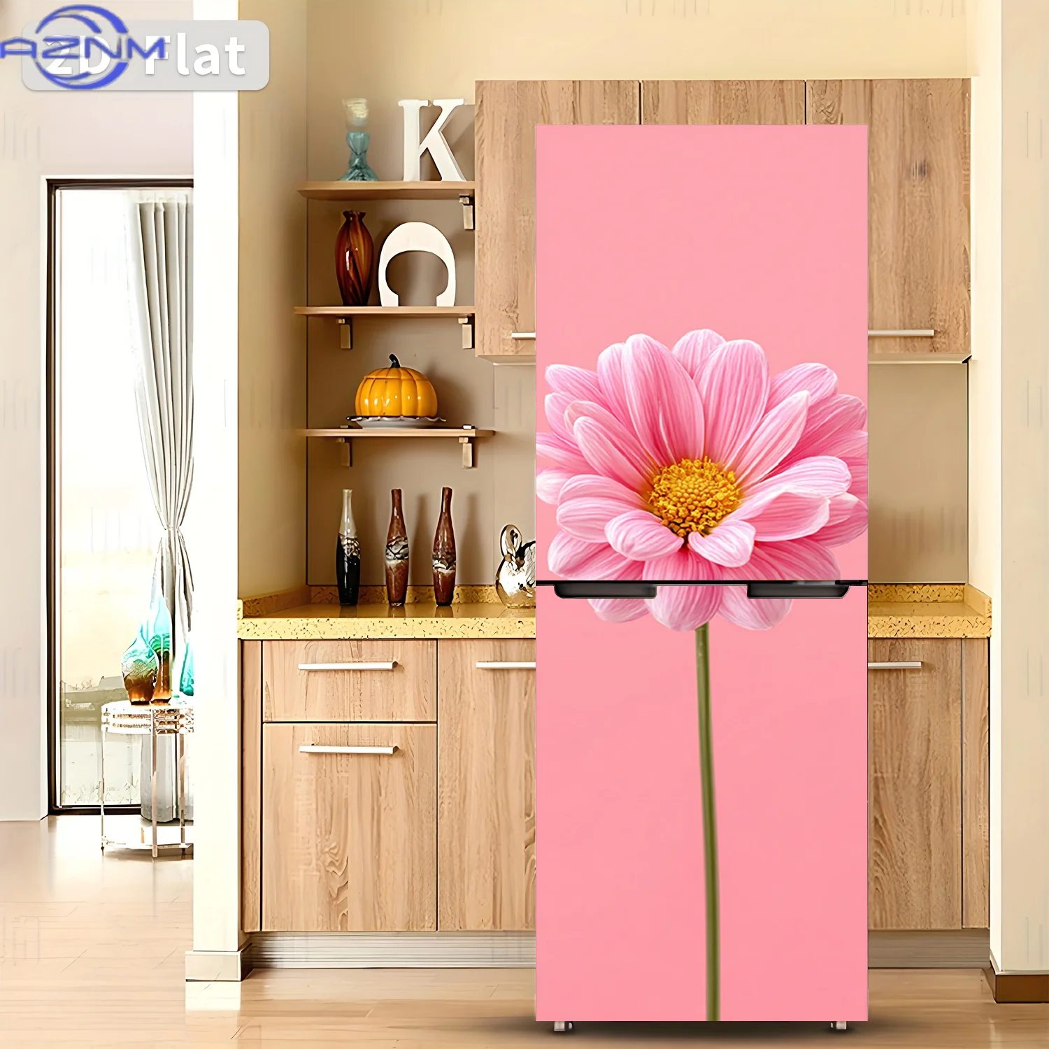1pc of 2D Flat Printed Refrigerator Sticker, , Featuring a Pink Daisy Theme Design. Self-Adhesive Wall Decor Suitable for Cabi