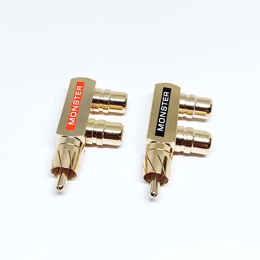 Copper Gold-Plated Lotus One Divided into Two RCA Male to 2rca Female Audio Signal Converter Rca3 Head Converter