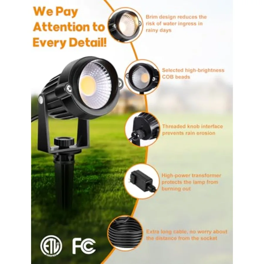 Outdoor LED Landscape Lighting - 6-in-1 LED Yard Spotlights for Outside with 36W Transformer, Spot Landscape ing Plug in House