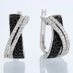 Huitan Black/White Cross Earrings for Women New Trendy Hoop Earrings Silver Color Modern Fashion Female Accessories CZ Jewelry