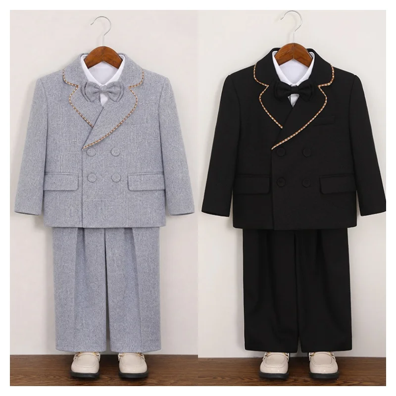 Autumn Winter Children's suit Gentleman Boy Wedding Dress Kids Double-breasted Host Catwalk Performance Costume