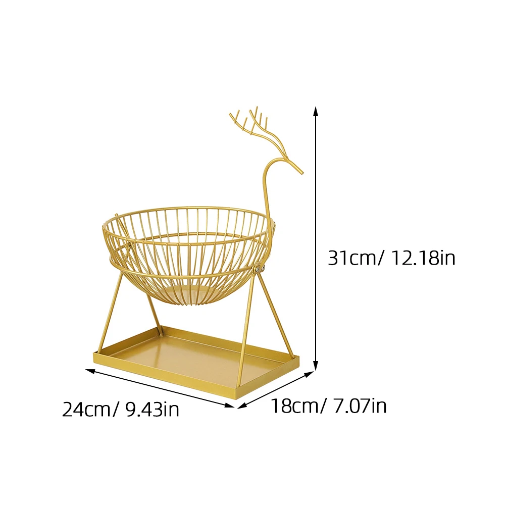 

1Pc Double Layer Golden Fawn Shaped Fruit Basket Stylish Household Storage Container For Kitchen Dining Room Restroom Bedroom