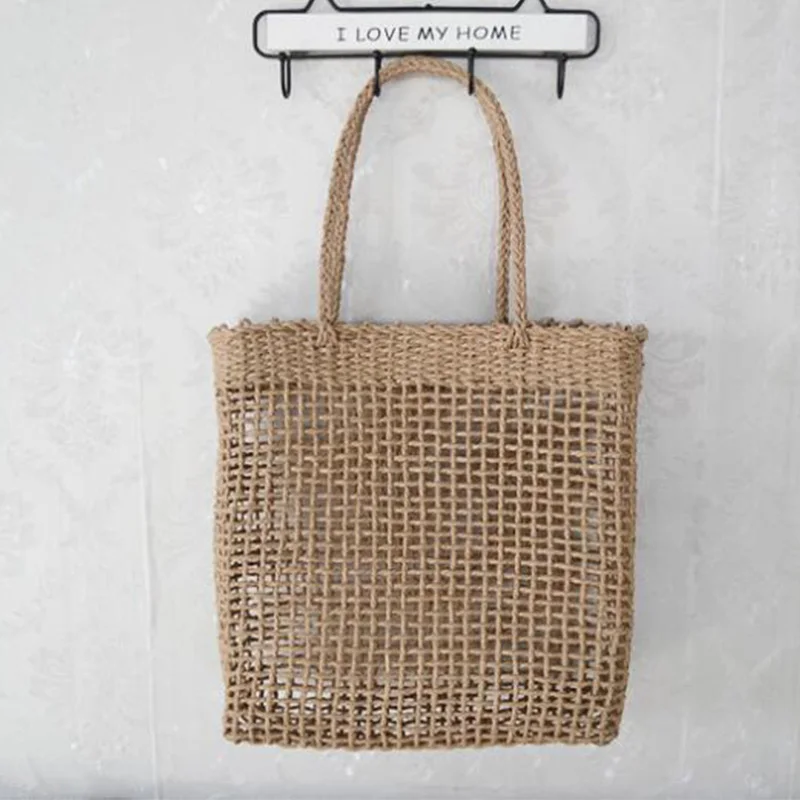 Fashion Rectangular Woven Handbag Mobile Phone Bag Women Straw Woven Bag Holiday Lady Hollow Out Shoulder Bag Beach Bag