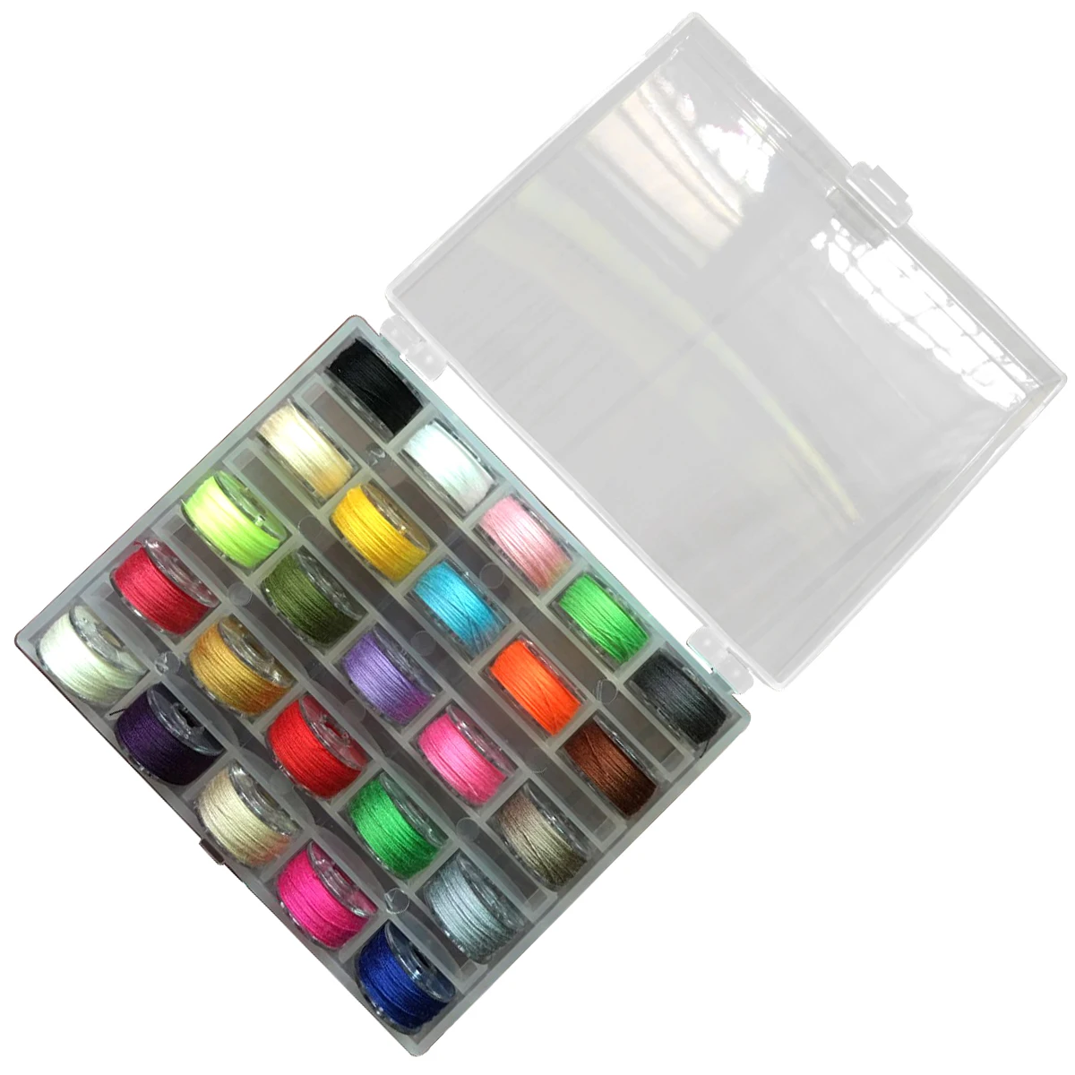 

25Pcs Assorted Colors Thread Bobbins Spools Transparent Plastic Organizer Elastic Straps