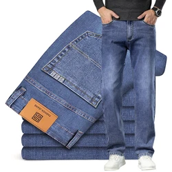 Men's Traight Loose Jeans Cotton Business Casual Stretch Denim Pants Male Trousers Brand Clothing Plus Size 42 44