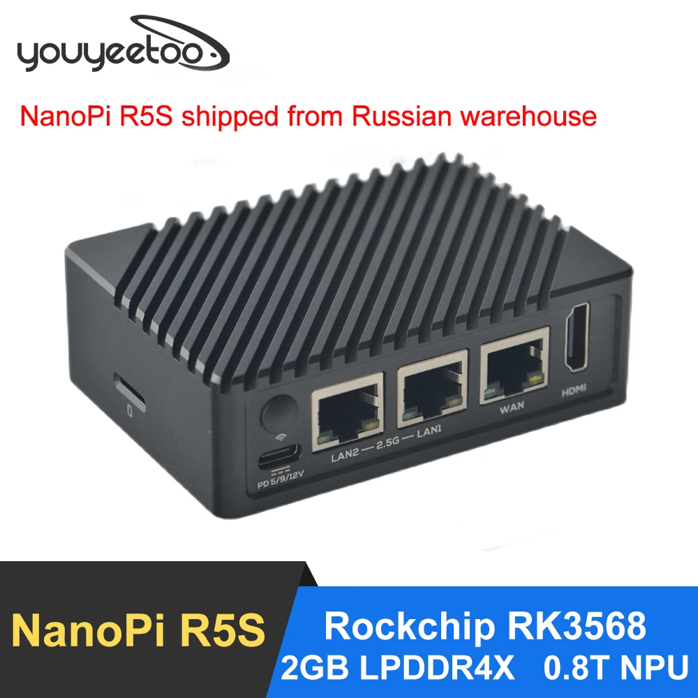 

youyeetoo NanoPi R5S Rockchip RK3568 SBC Quad-core ARM Cortex-A55 CPU 2GB+8GB support NVME, PCIe WiFi ,0.8T NPU