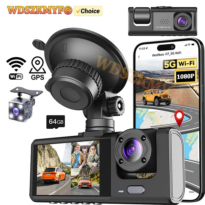 3 canali WiFi APP Dash Cam per auto GPS Camera Car Dvr 1080P videoregistratore telecamera per retromarcia per veicolo scatola nera accessorio per