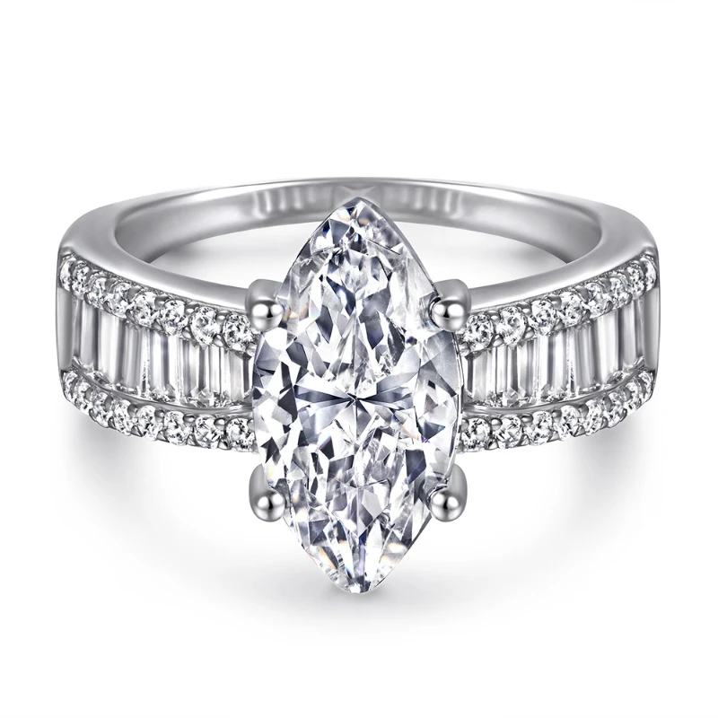 HTOTOH zestaw pierścionków damskich Marquise 3 karaty D kolor Moissanite S925 srebro zaręczynowe Fine Jewelry