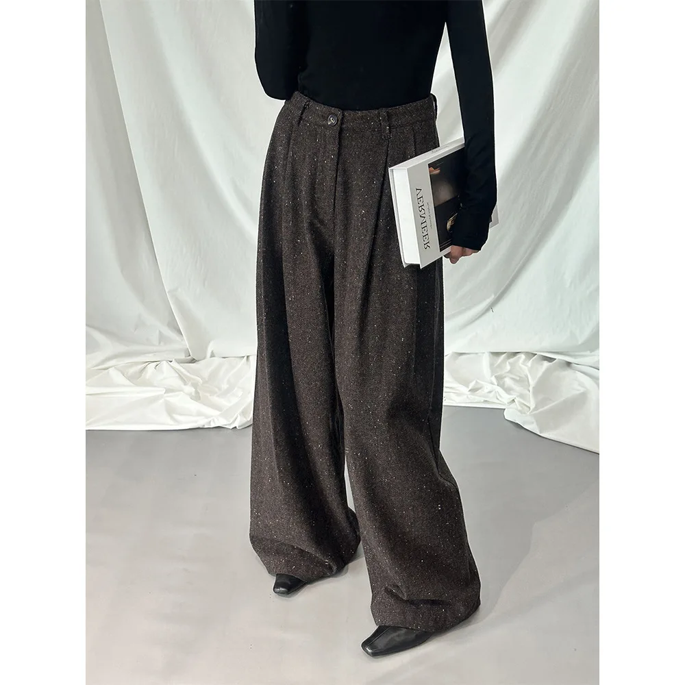 2024 Autumn and Winter New Woolen Pants Look High-end Niche Casual Trousers High-end Temperament Wide Leg Pants for Women