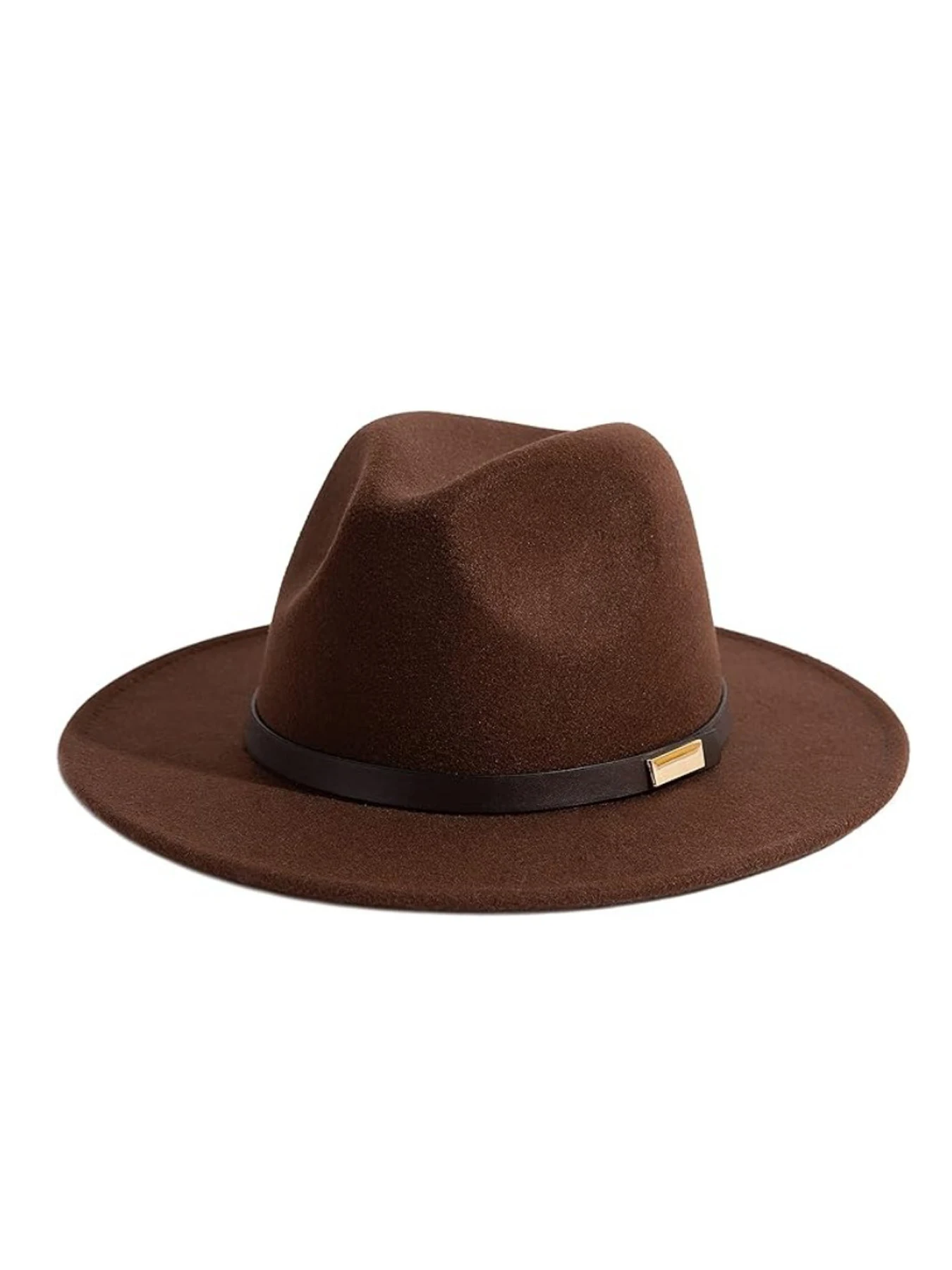 Women Wide Brim Fedora Hat,  Western Style Hat with Leather Belt & Metal Buckle, Elegant for Party Banquet Music Event Fall