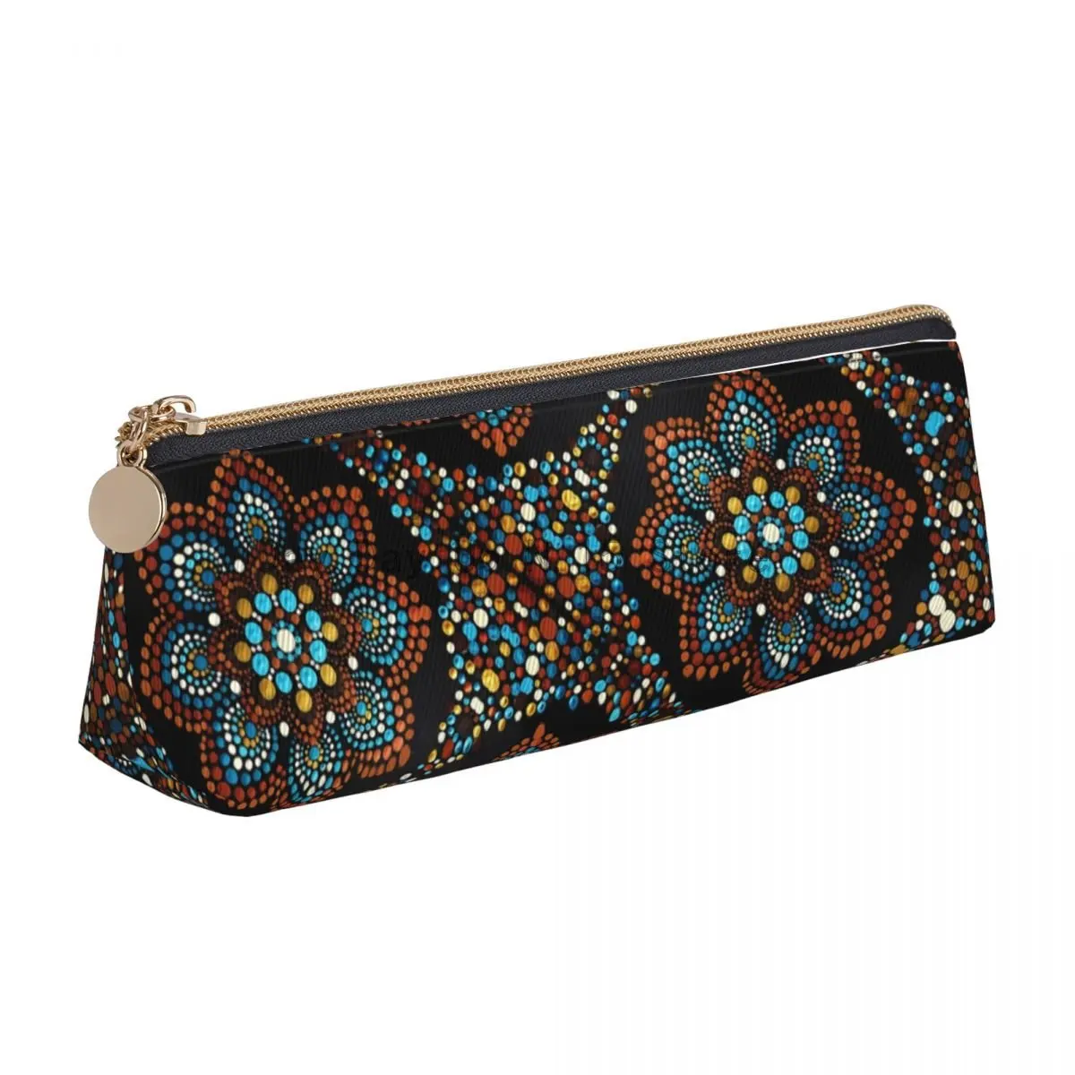 

Vintage Mandala Triangle Pencil Case Floral Print Girls Boys Elementary School Zipper Pencil Box Retro Leather Pen Pouch