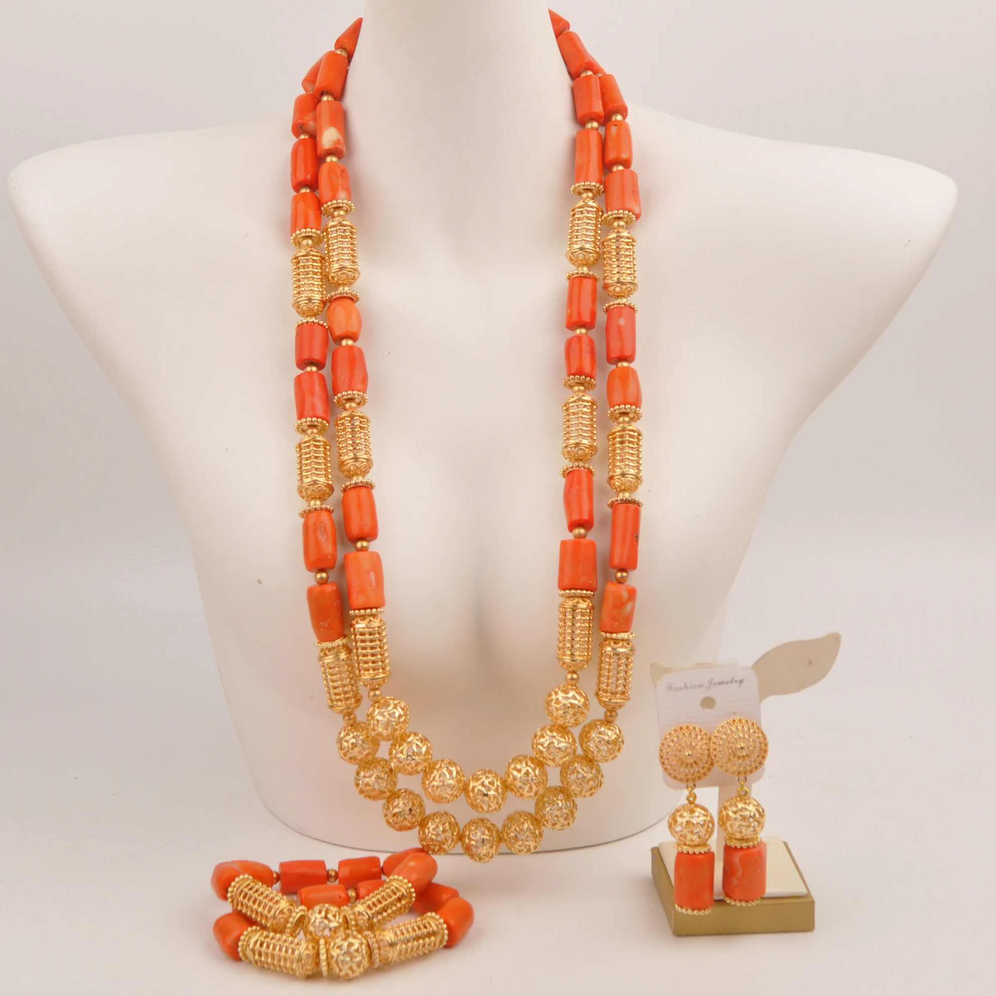 

Orange Orignal Coral Bead Necklace African Wedding Nigerian Coral Beads Jewelry Set