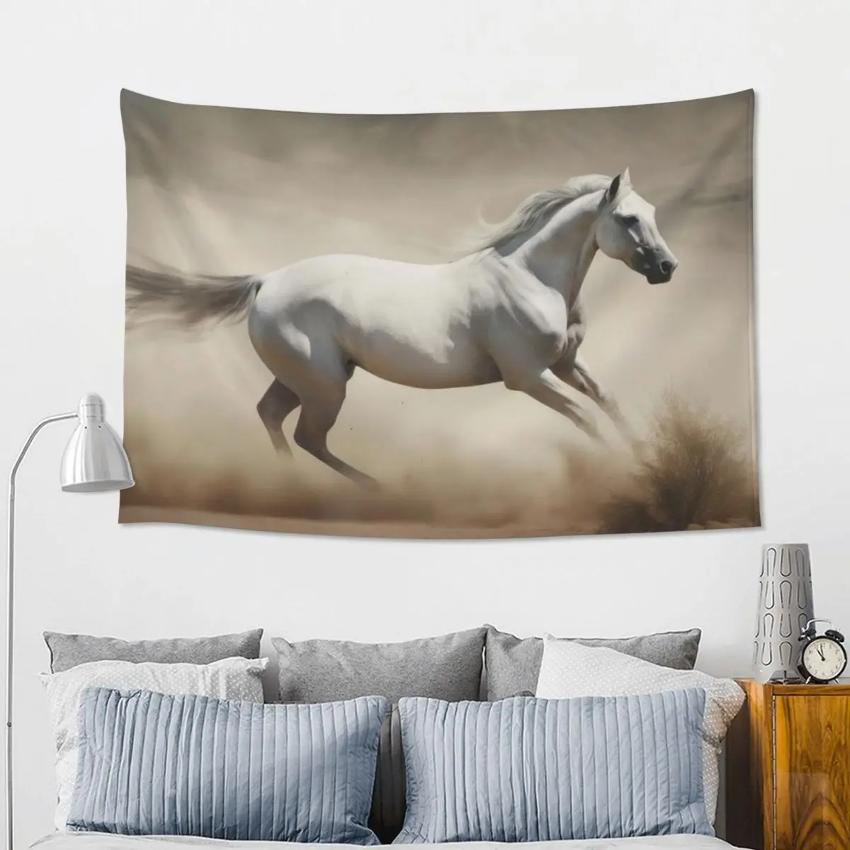 Horse Galloping In The Desert Illustration Tapestry Hippie Wall Hanging Aesthetic Home Tapestries for Living Room Bedroom Room