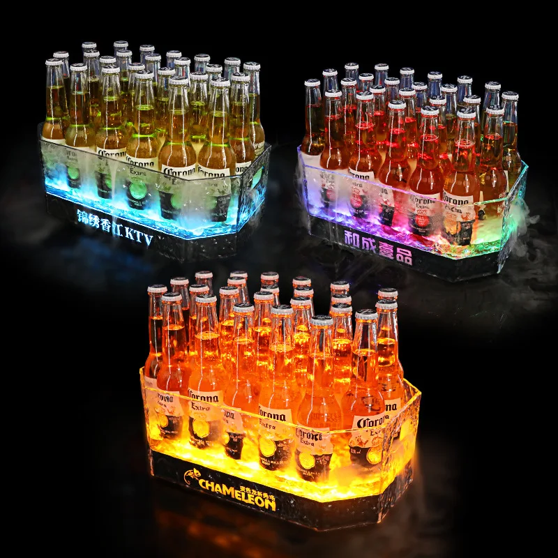 

Bar KTV Luminous Ice Bucket Octagon Stone Pattern Frozen 24 Pcs Plastic Beer Drink Cocktail Champagne Bucket