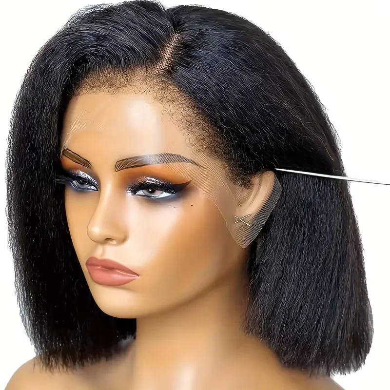 

250% Density Short Bob 13x4 HD Lace Front synthetic wig Wigs Women Peruvian Kinky Straight Glueless Lace Frontal Wigs Coarse Yaki