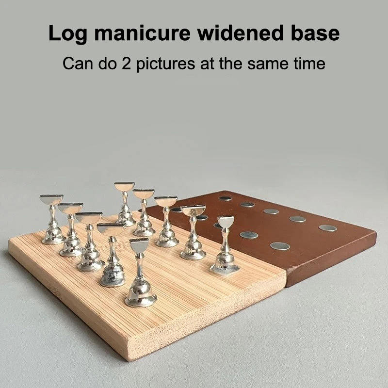 Widened Double Row 10 Grids Wooden Nail Practice Stand Nail Display Stand Set Magnetic Nail Tips Practice Holders Manicure Tool