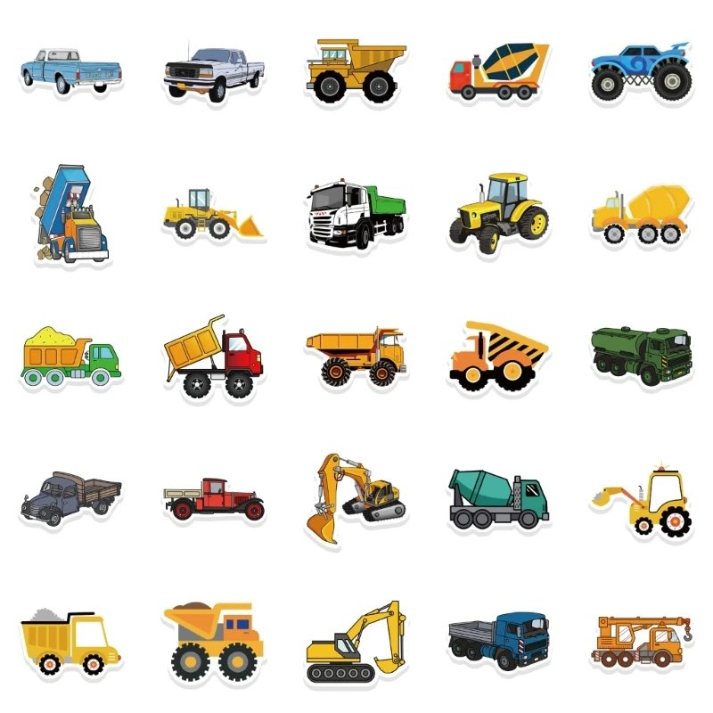 50x Truck Stickers City Construction Art Stickers For Guitar Phones