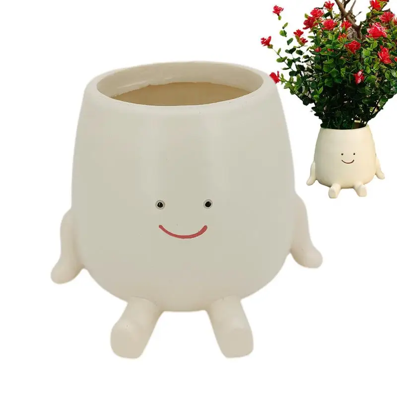 

Cute Face Planter Pot Resin Wall Flowerpot Outdoor Plant Pots Unique Sitting style Succulent Pots Nursery Supplies Garden Decor