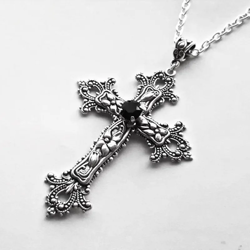 Y2K Punk Crystal Cross Pendant Necklace For Women Men Gothic Clavicle Chain Choker Necklaces Aesthetic Jewelry Bijoux Party Gift