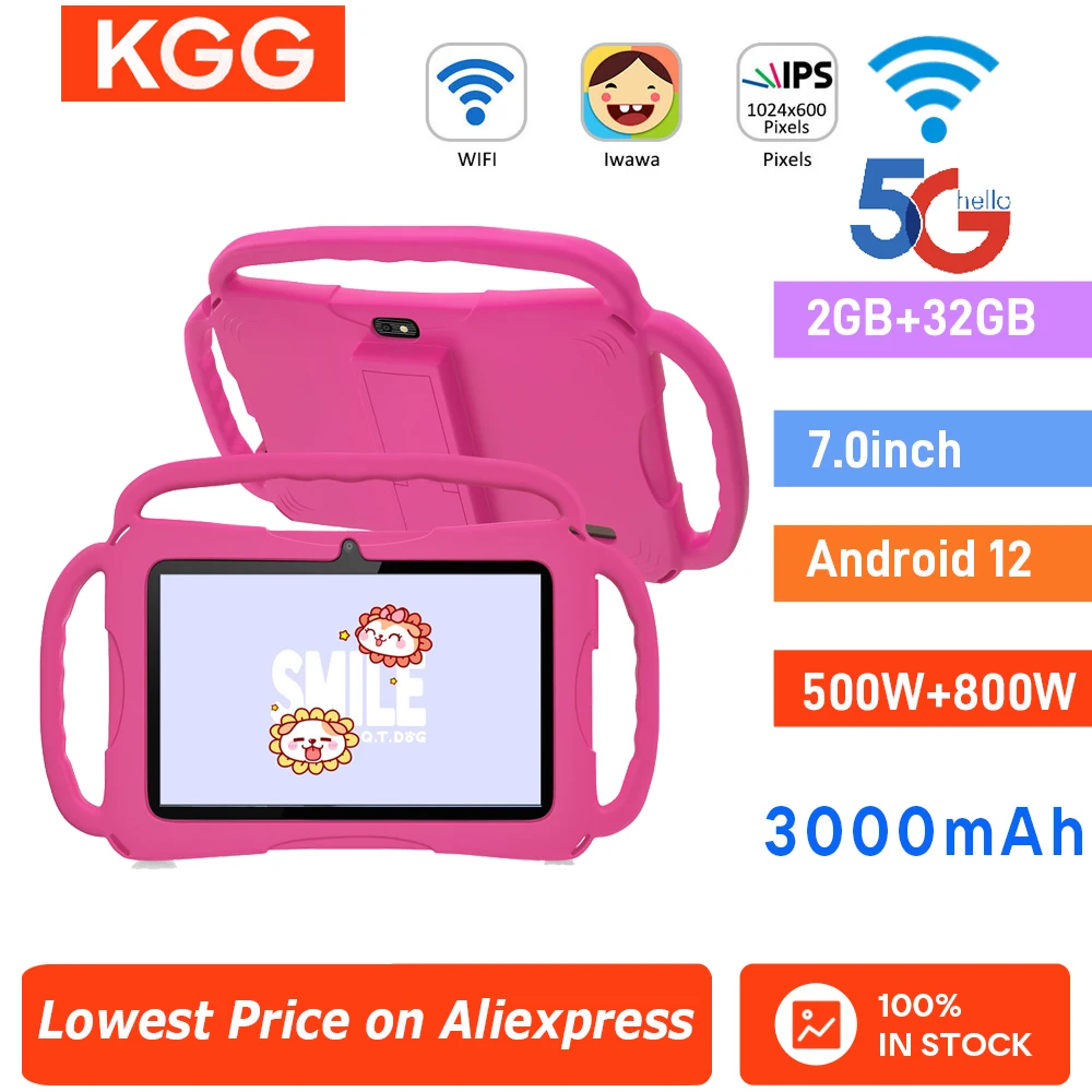 

Kids Tablet 7'' Android Tablet 32GB Toddler with Case 5G WiFi Bluetooth Dual Camera Educational Learning Toys Children Gifts