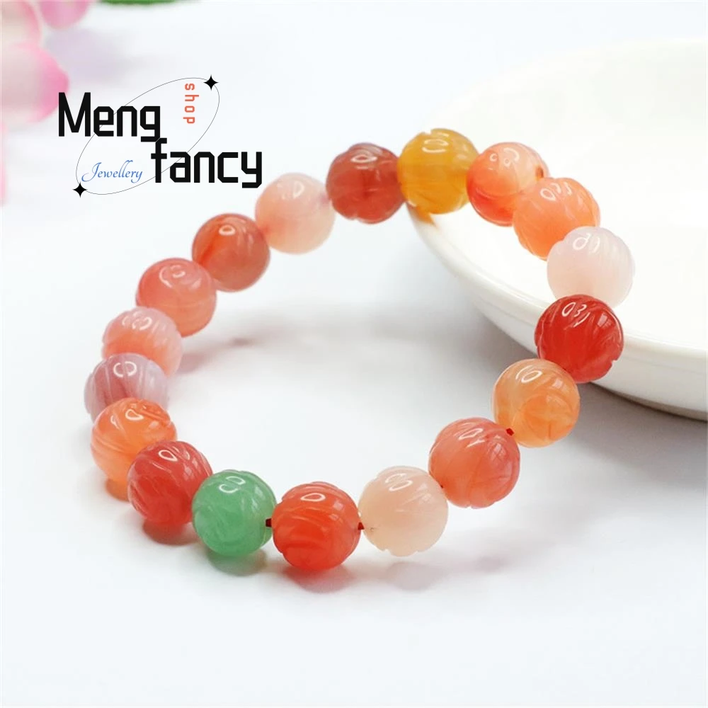 Natural Salt Source Agate Strings Lotus Beads Candy Bracelet Colorful Treasure Simple Elegant High-grade Fashion Luxury Jewelry