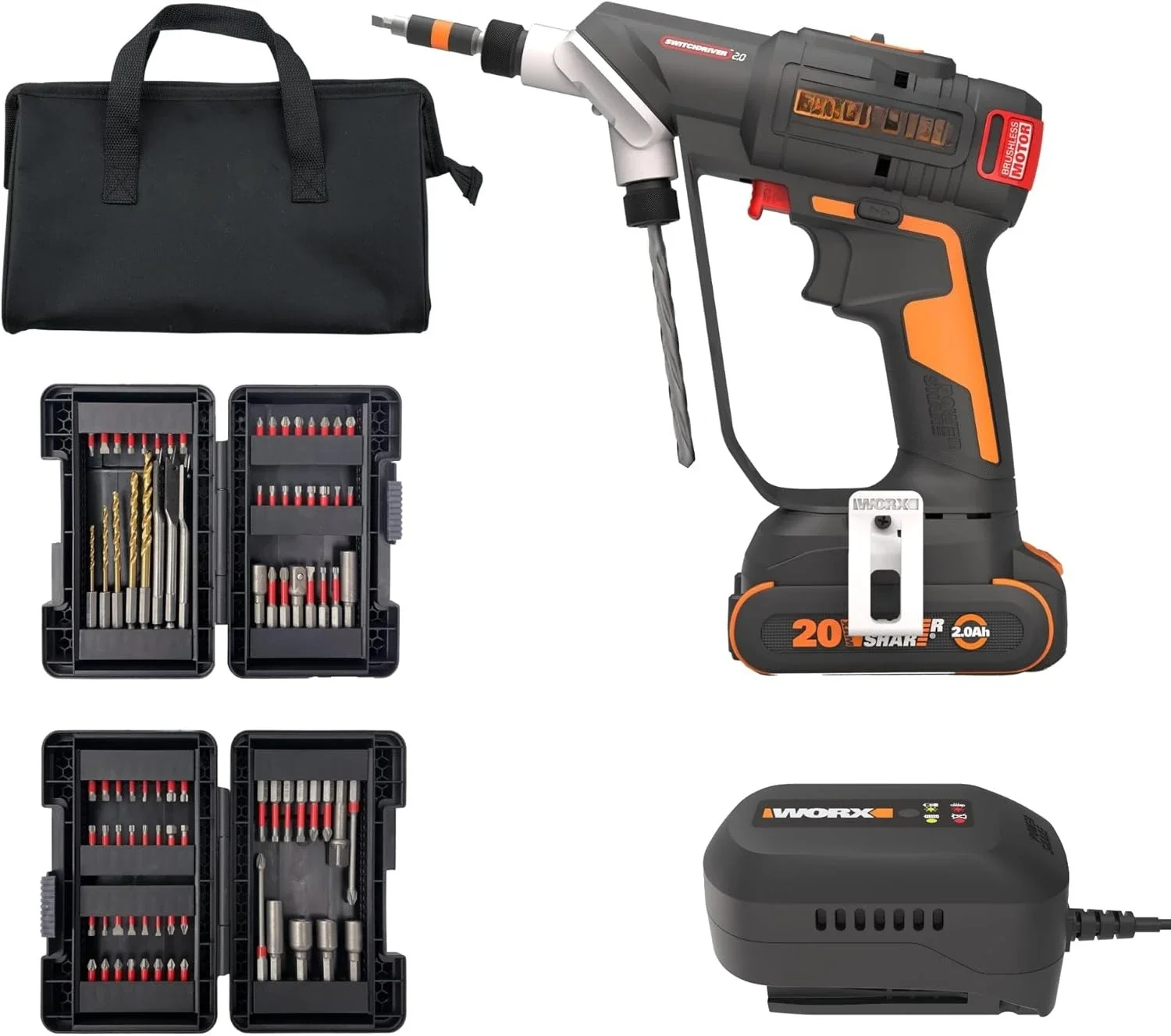 

[Hot Sale, Limited Stock!]2-in-1 Brushless Cordless Drill Driver, Drill Set Rotatable Dual 1/4" Chucks，20V SwitchDriver 2.0 with