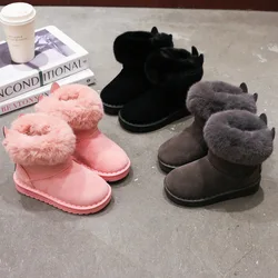 Children Snow Boots Girls Plush Princess Short Boots Girl Cute Rabbit Ears Warm Cotton Shoes Winter Boys Plush Shoes