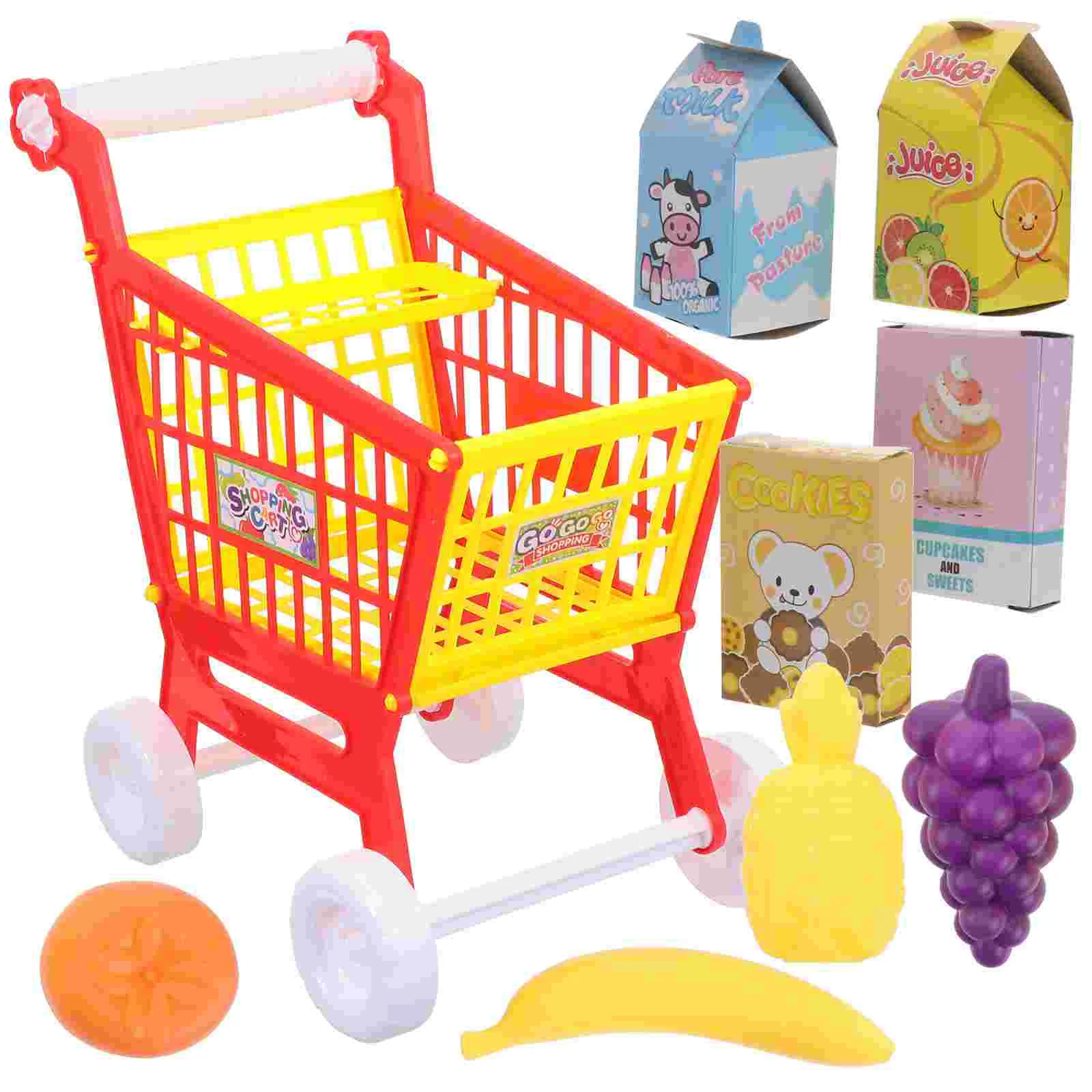 Trolley Play House Toy Child Shopping Children’s Toys Cart Supermarket Kids Miniature Dollhouse Items 26x20 Cm Abs Lifelike