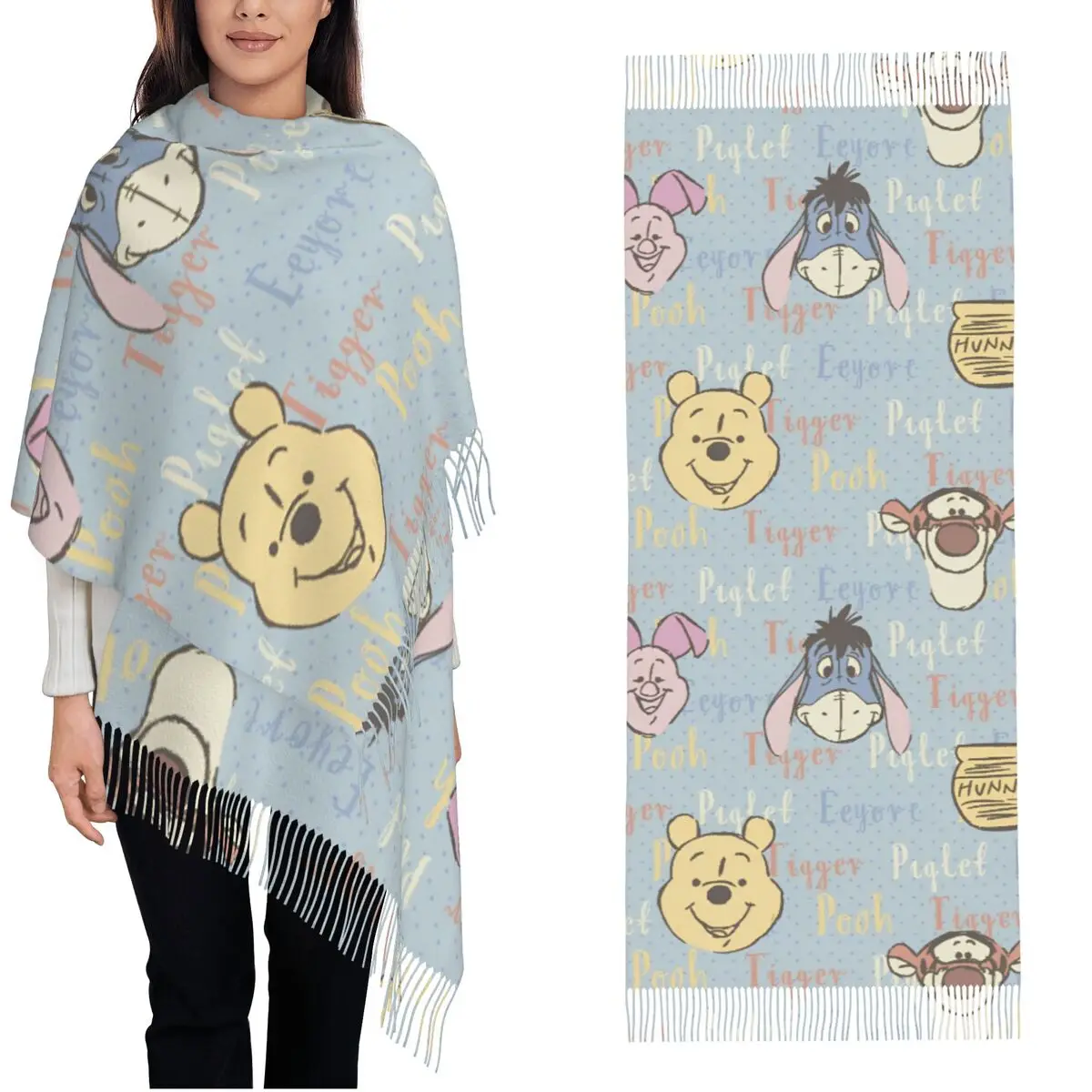 

Winnie The Pooh Scarf for Womens Winter Fall Pashmina Shawl Wrap Large Scarves with Tassel Daily Wear