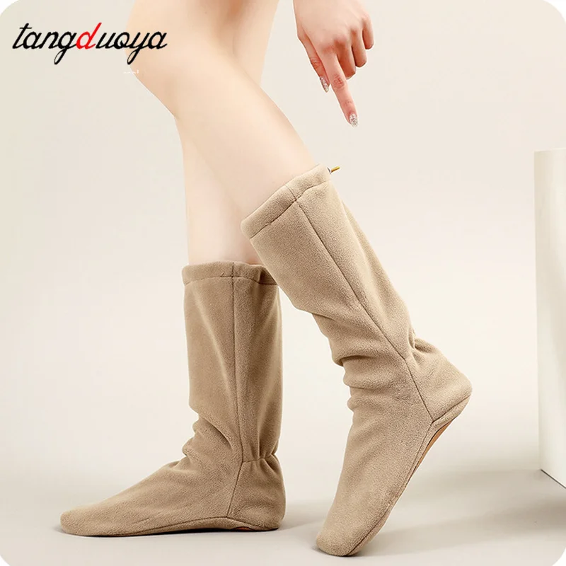 أحذية الرقص الشتوية النسائية أحذية الباليه الاحماء كليب القطن أحذية الكاحل لينة وحيد أحذية الباليه الرقص القطنية #3